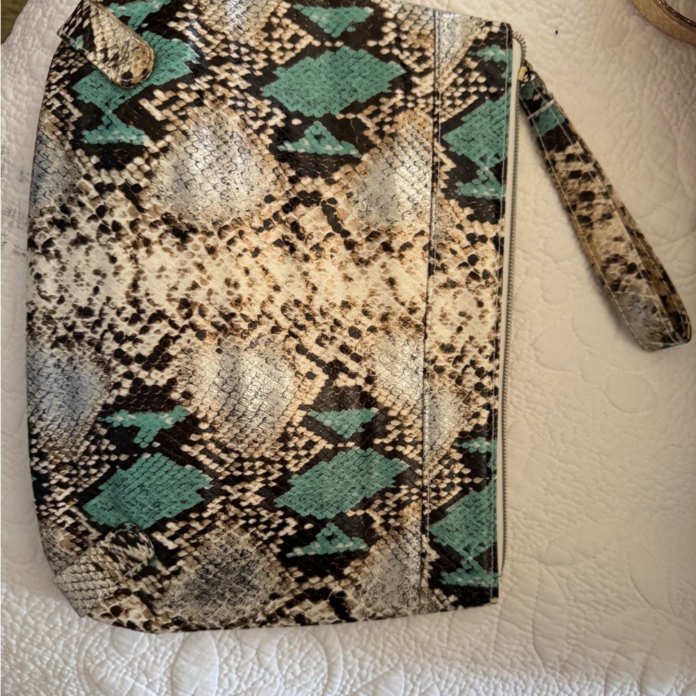 Snake Print Clutch with Wristlet
